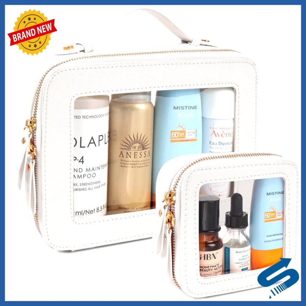 Clear Toiletry Bag Set TSA Approved Travel Organizer PU Leather Minimalist